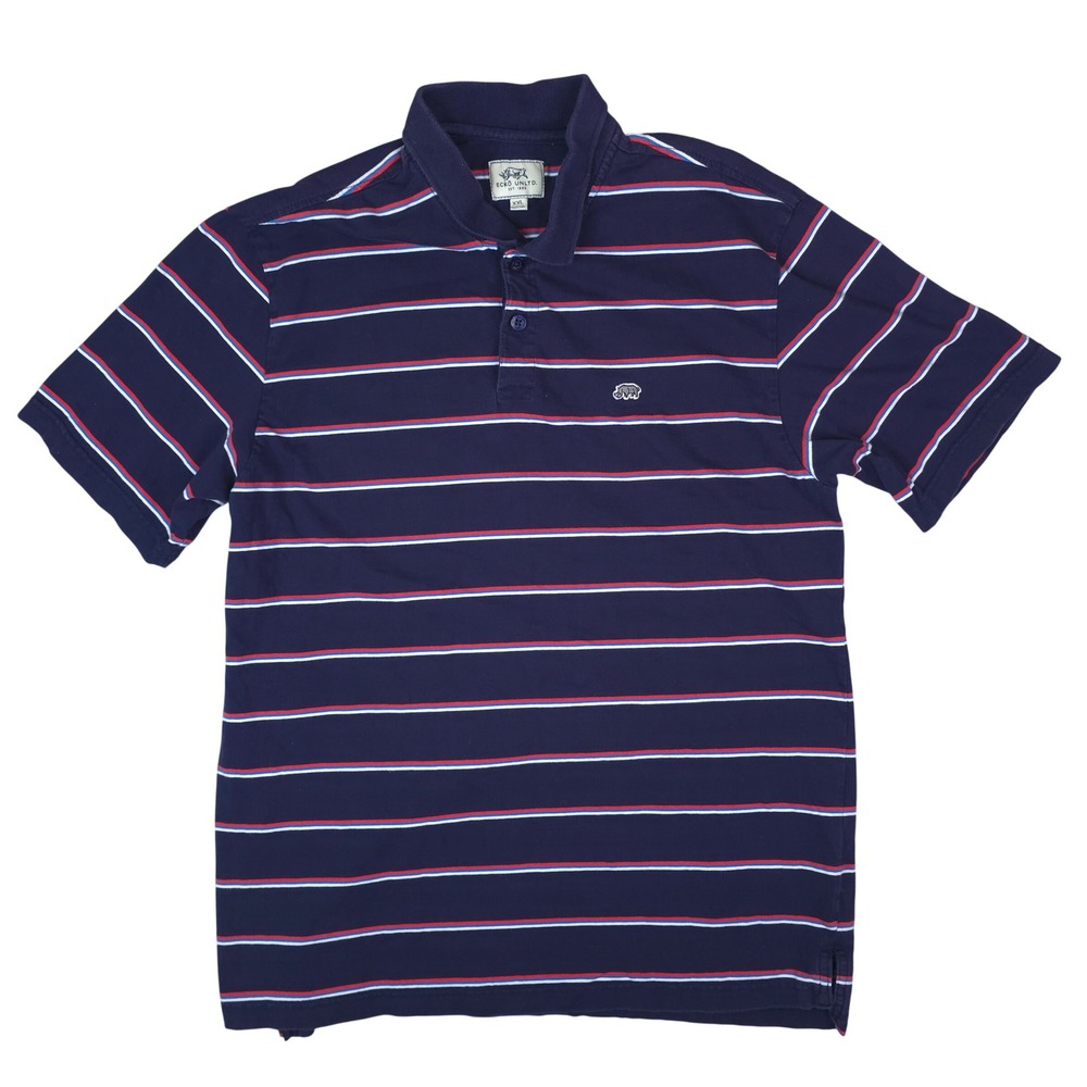 Ecko Unltd Polo Shirt Men XXL Red White Blue Striped Short Sleeve Streetwear